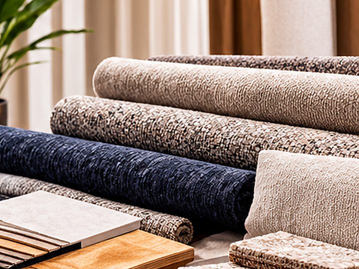 Carpet rolls, rug samples and wood flooring samples